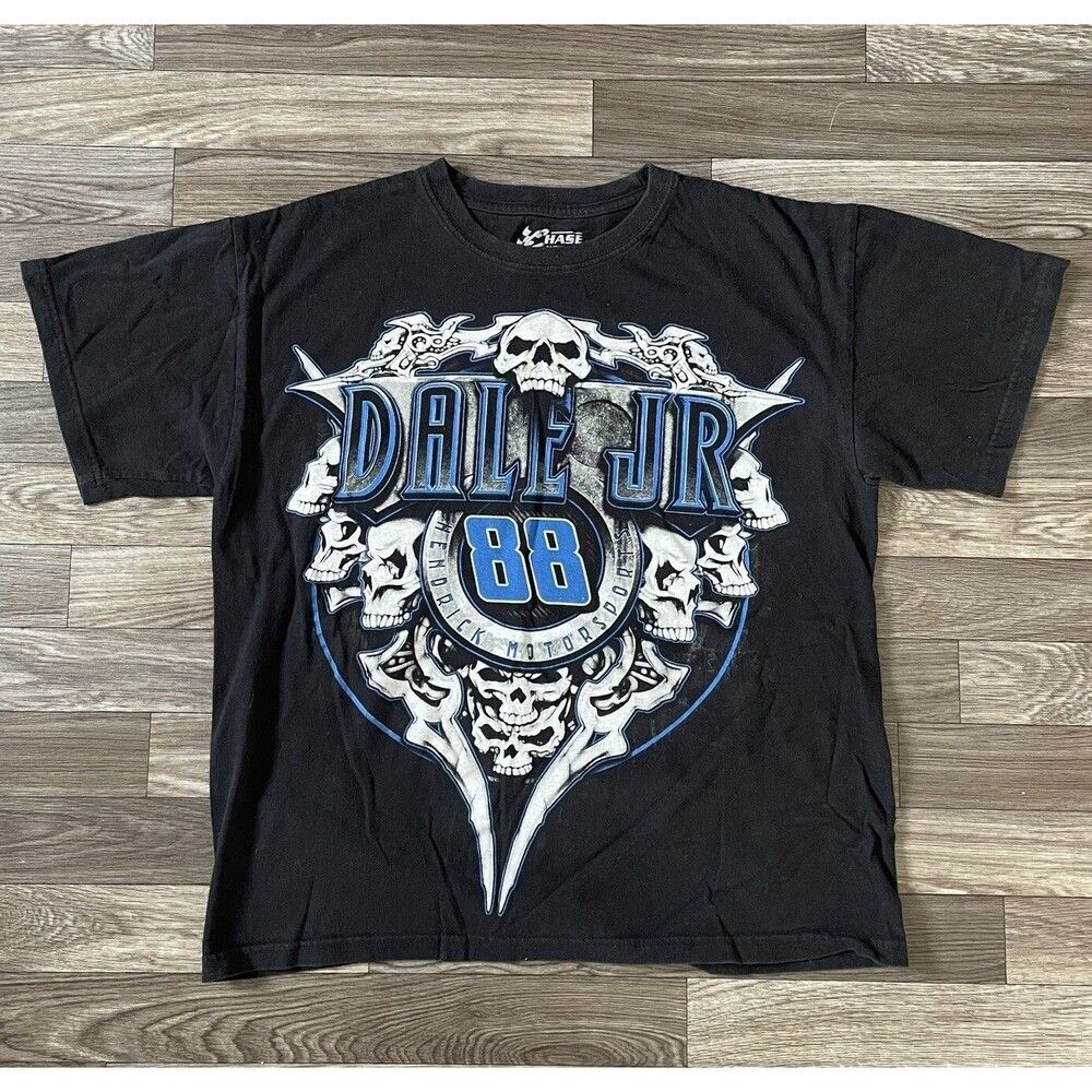 Chase Authentics Dale Earhardt JR Shirt Men’s Large Black Skulls #88